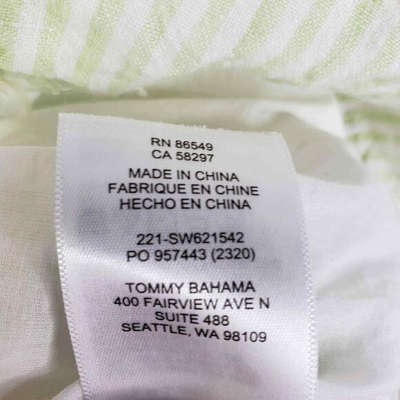 Tommy Bahama Two Palms Green Striped Ruffle Linen Shift Dress Size Medium - Picture 9 of 10